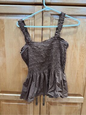 GAP Brown Smocked Peplum Top